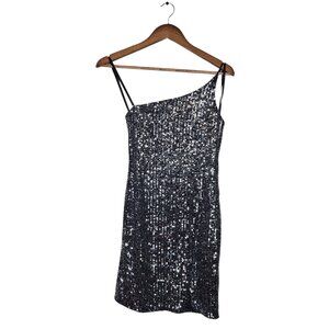 Crystal Sky Silver Sequin One Shoulder Mini Dress
